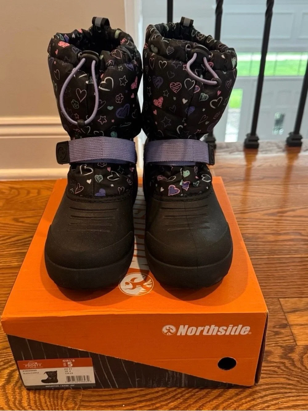Girls Northside black & purple frosty insulated winter snow boots - size 5